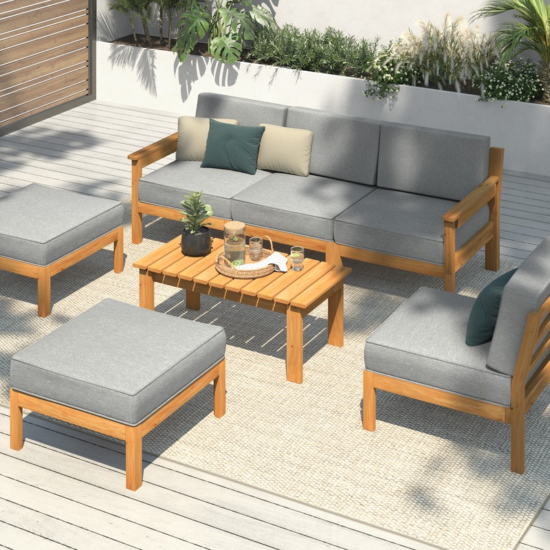 Buy Livsip Outdoor Furniture Sofa Set 7-Piece Wooden Table Chairs Couch ...