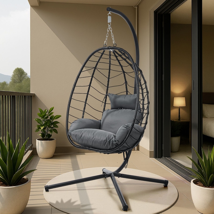 Livsip Outdoor Hanging Chair Egg Swing Chair Rattan Furniture Pod Stand Black