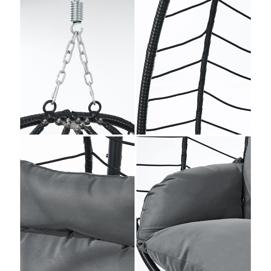 Livsip Outdoor Hanging Chair Egg Swing Chair Rattan Furniture Pod Stand Black