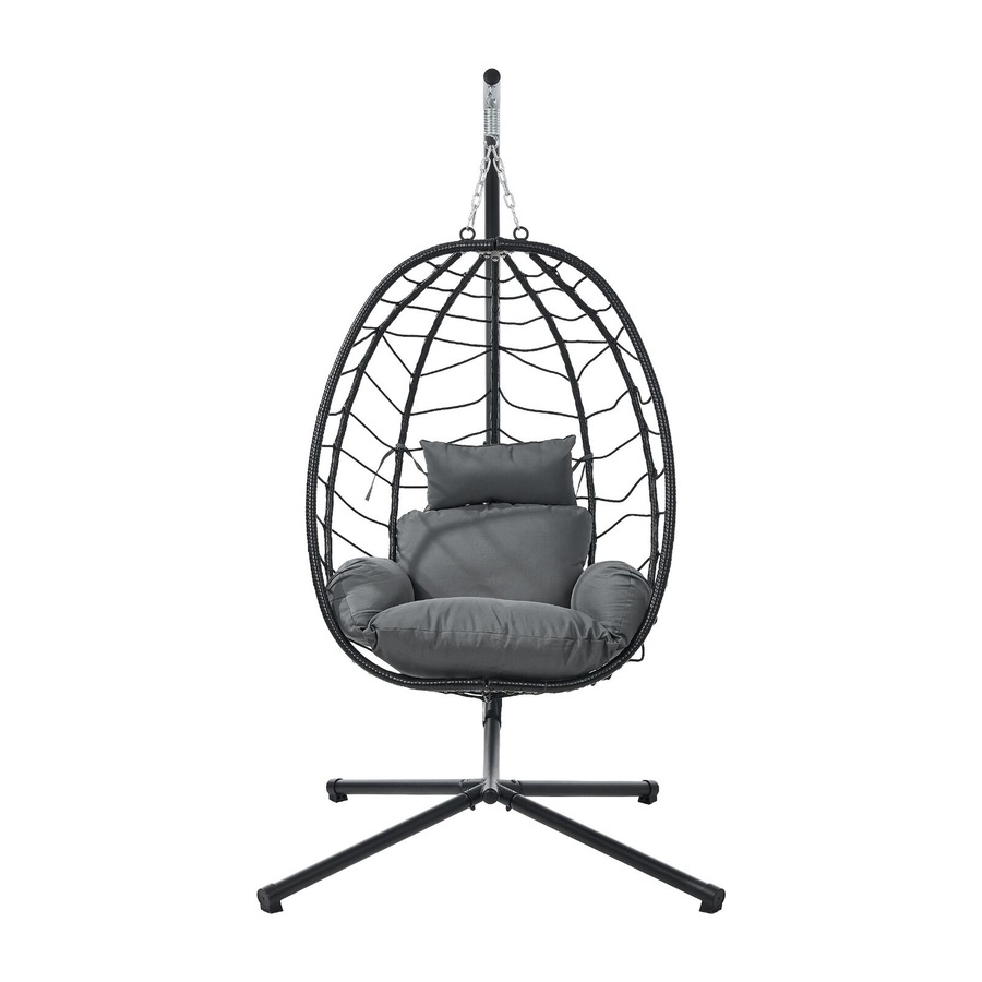 Livsip Outdoor Hanging Chair Egg Swing Chair Rattan Furniture Pod Stand Black