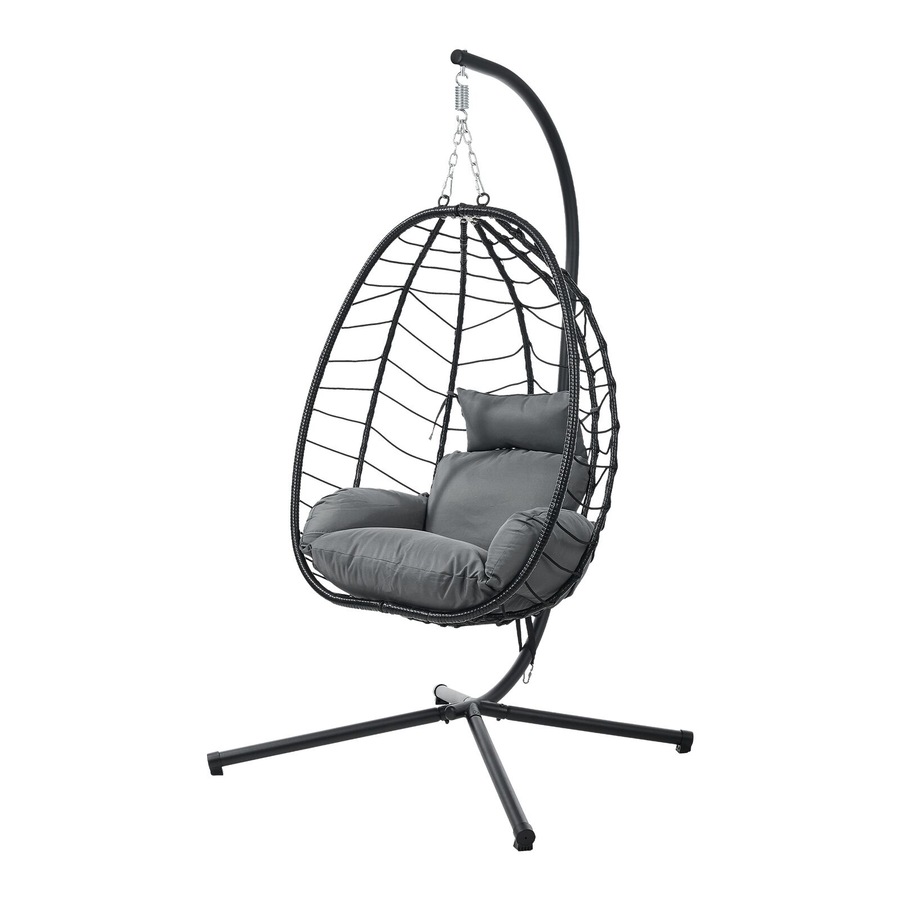 Livsip Outdoor Hanging Chair Egg Swing Chair Rattan Furniture Pod Stand Black