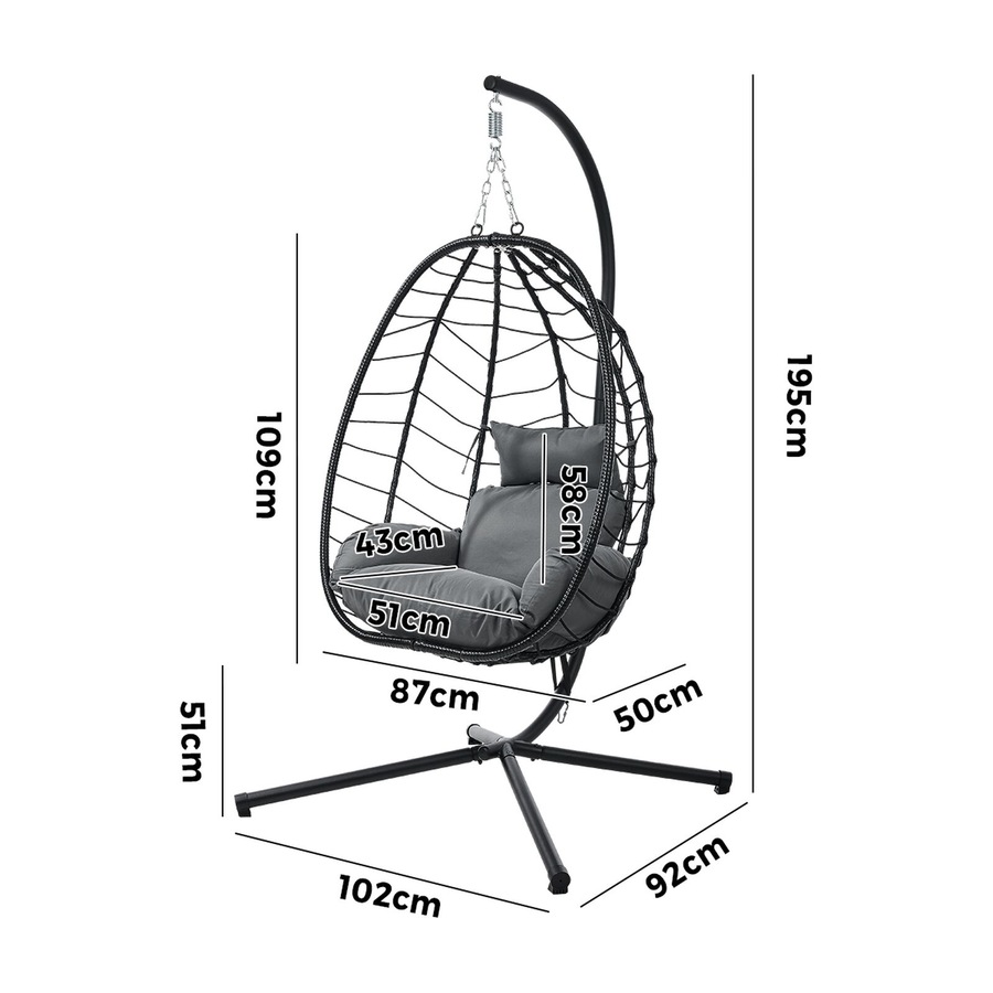 Livsip Outdoor Hanging Chair Egg Swing Chair Rattan Furniture Pod Stand Black