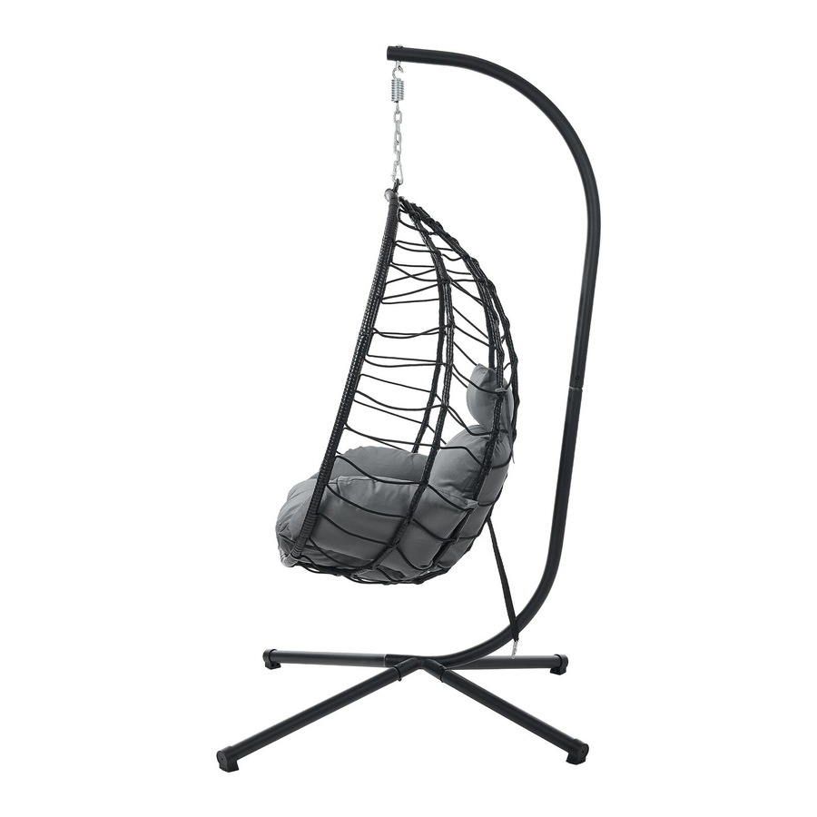 Livsip Outdoor Hanging Chair Egg Swing Chair Rattan Furniture Pod Stand Black