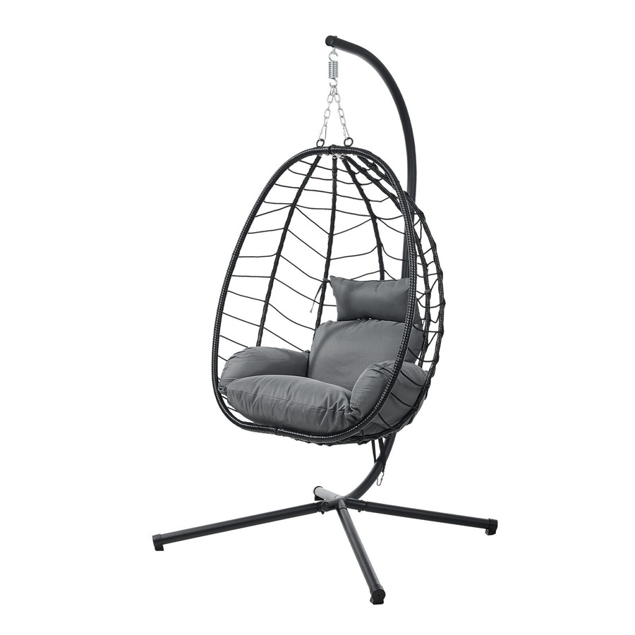Livsip Outdoor Hanging Chair Egg Swing Chair Rattan Furniture Pod Stand Black