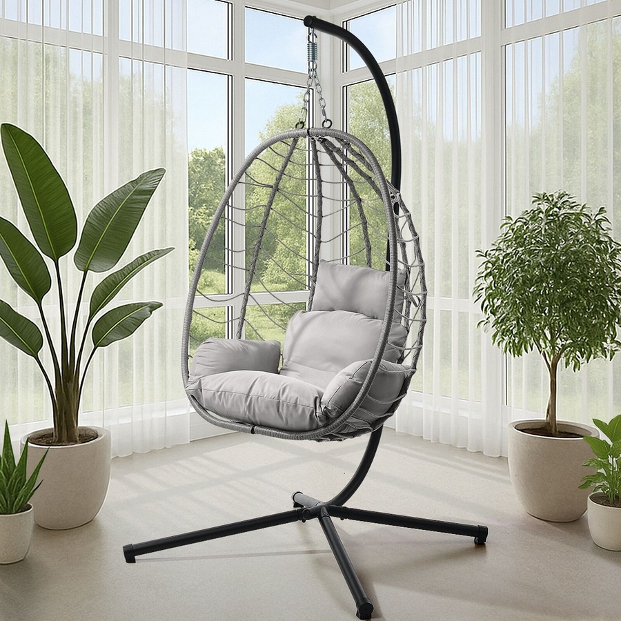 Livsip Outdoor Hanging Chair Egg Swing Chair Rattan Furniture Pod Stand Grey