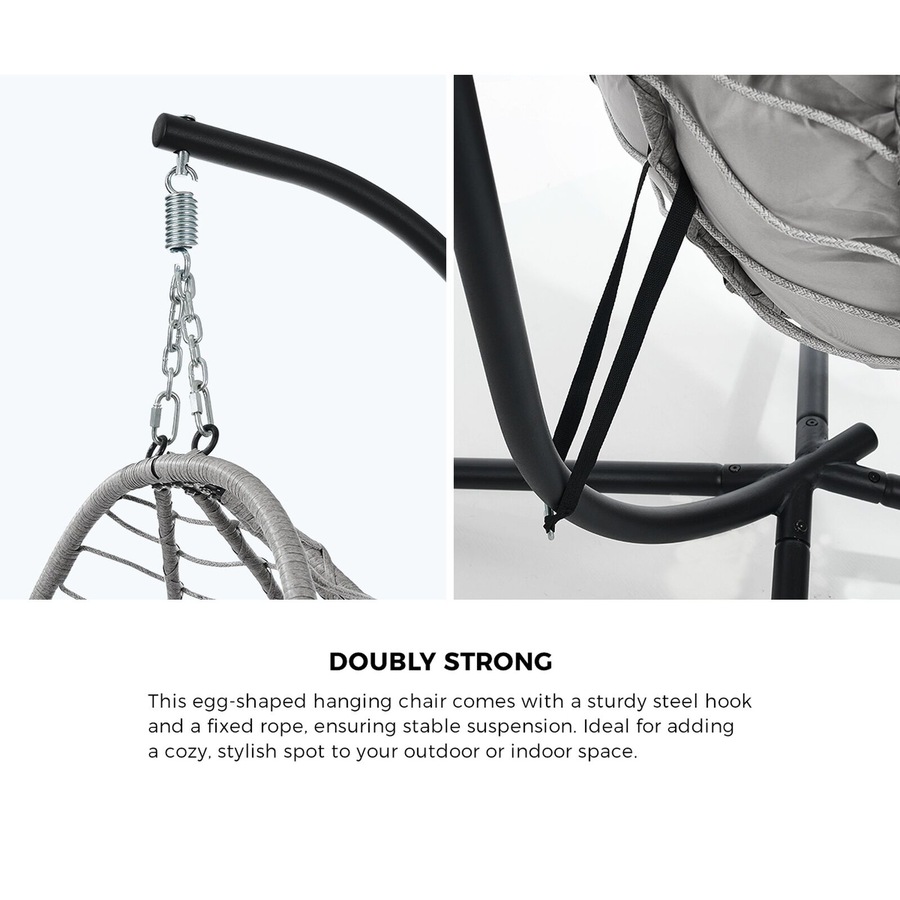 Livsip Outdoor Hanging Chair Egg Swing Chair Rattan Furniture Pod Stand Grey