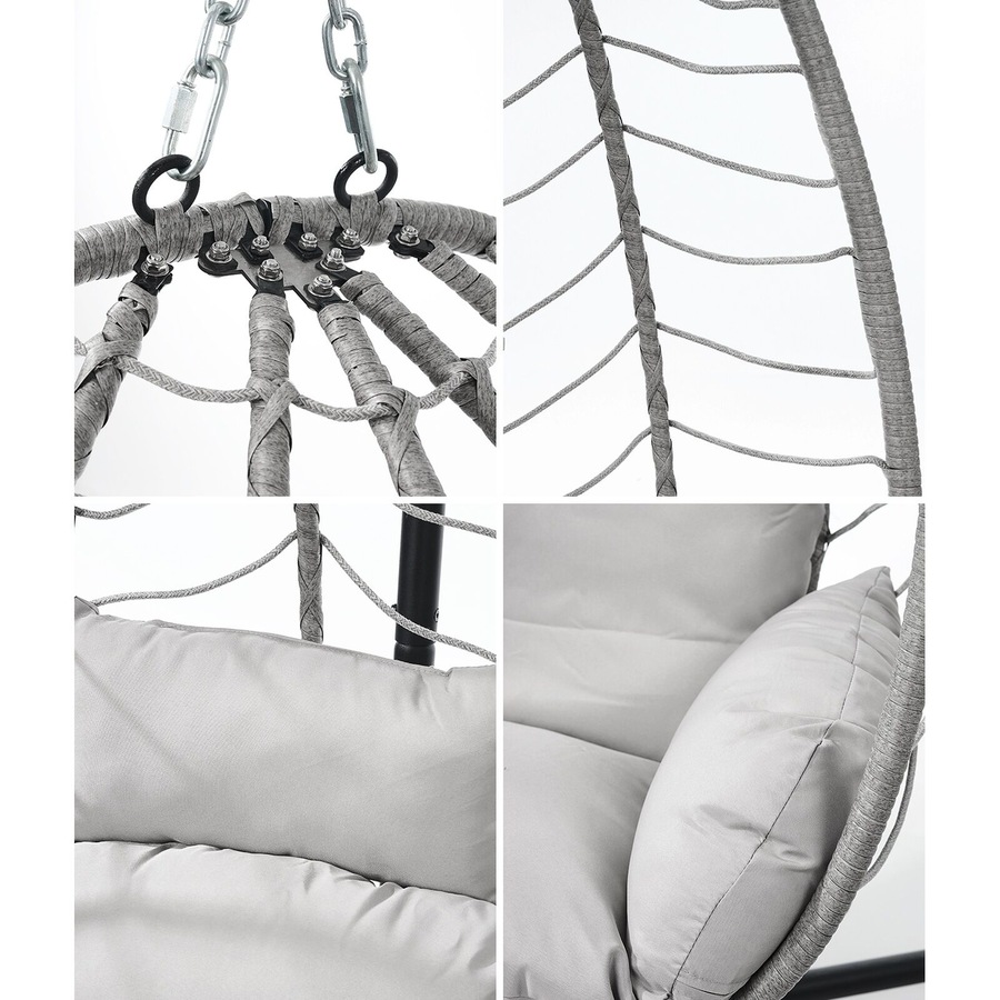 Livsip Outdoor Hanging Chair Egg Swing Chair Rattan Furniture Pod Stand Grey