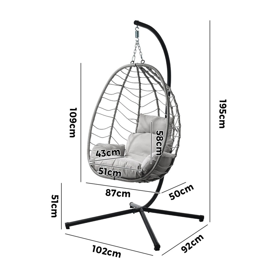 Livsip Outdoor Hanging Chair Egg Swing Chair Rattan Furniture Pod Stand Grey