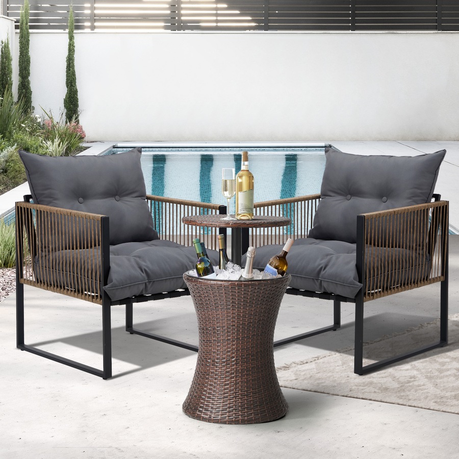 Buy Livsip Outdoor Patio Set Ice Bucket Brown Table Rattan Bistro ...