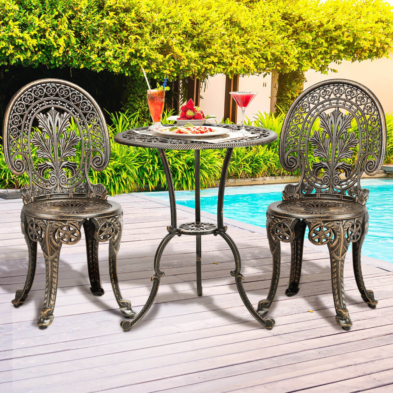 Buy Livsip Outdoor Setting 3 Piece Dining Chairs Table Bistro Set Cast Aluminum Patio Furniture MyDeal