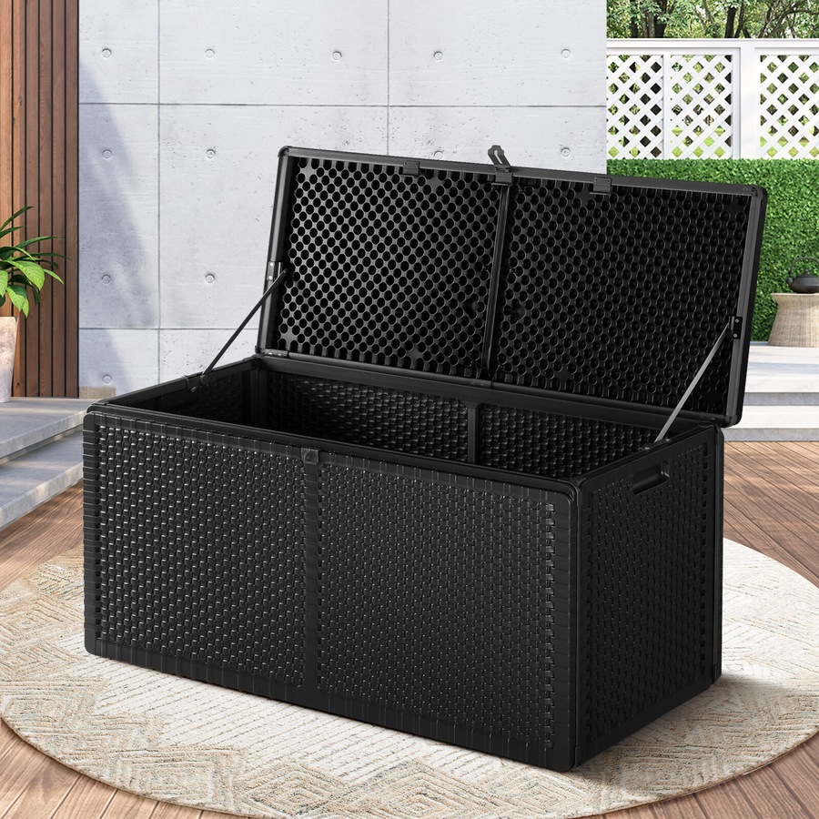 Livsip Outdoor Storage Box Bench 310L Cabinet Container Garden Deck Tool Black