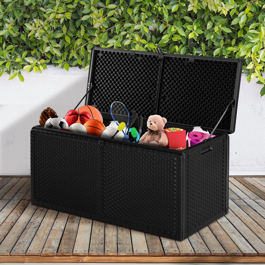 Livsip Outdoor Storage Box Bench 310L Cabinet Container Garden Deck Tool Black