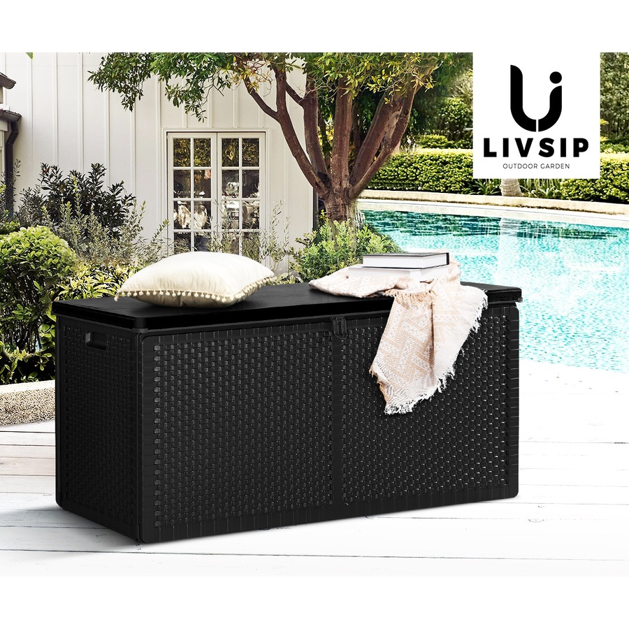 Livsip Outdoor Storage Box Bench 310L Cabinet Container Garden Deck Tool Black