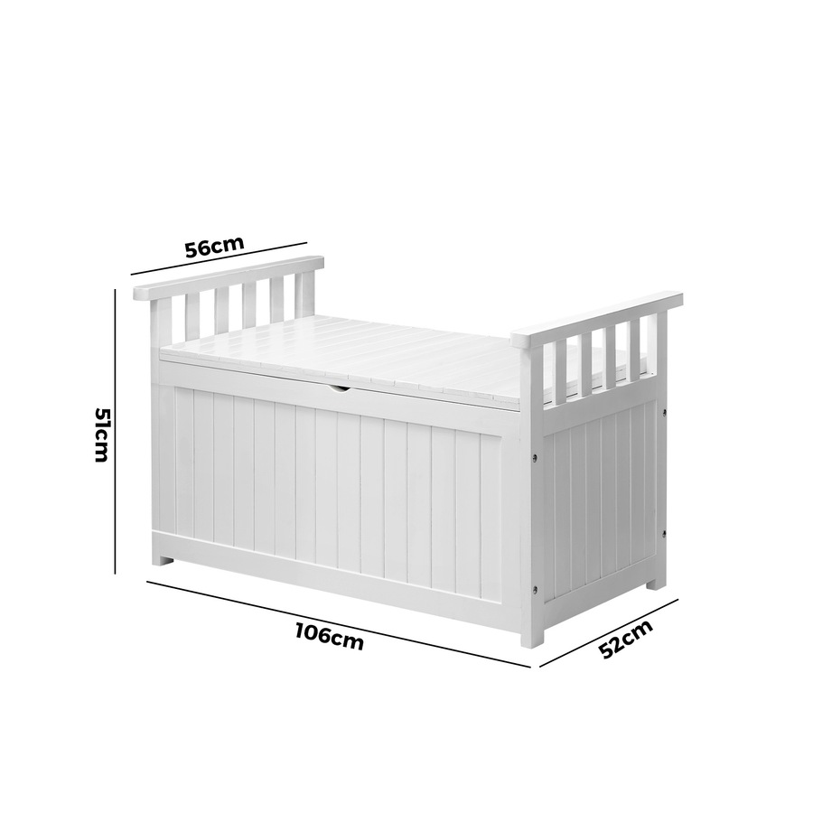 Livsip Outdoor Storage Box Wooden Garden Bench Chest Tool Container L White