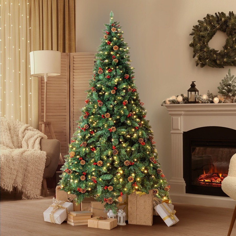 Tinseltown 2PCS LED Christmas Tree 2.1M 7FT Xmas Trees Decor Green w/ Ornaments