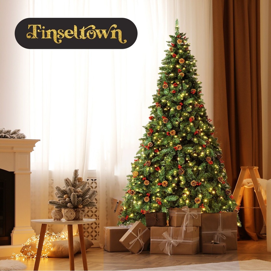 Tinseltown 2PCS LED Christmas Tree 2.1M 7FT Xmas Trees Decor Green w/ Ornaments