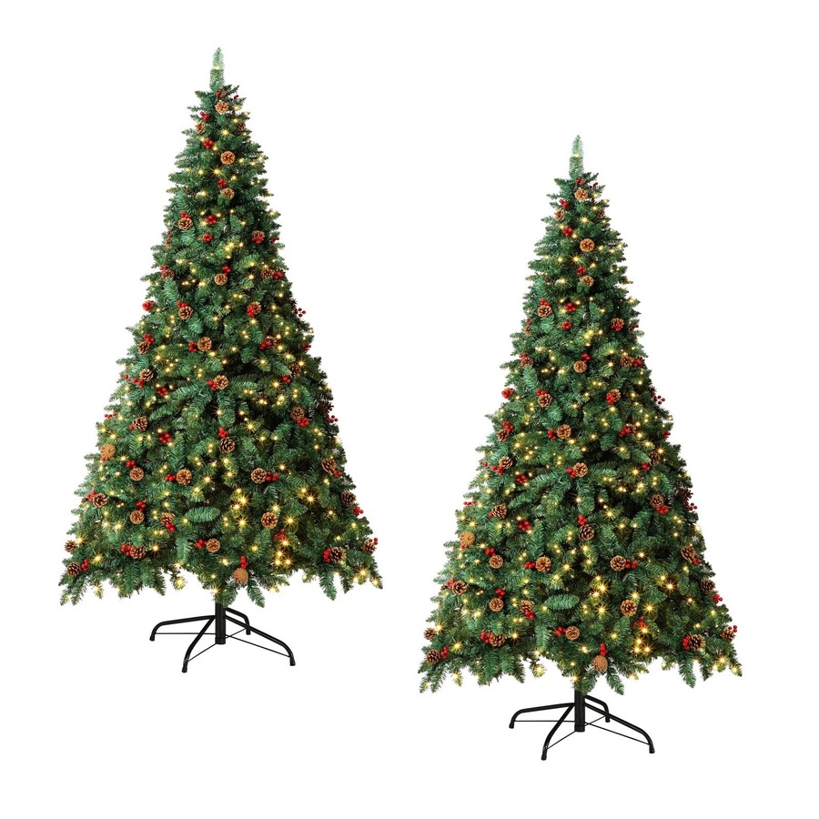 Tinseltown 2PCS LED Christmas Tree 2.1M 7FT Xmas Trees Decor Green w/ Ornaments