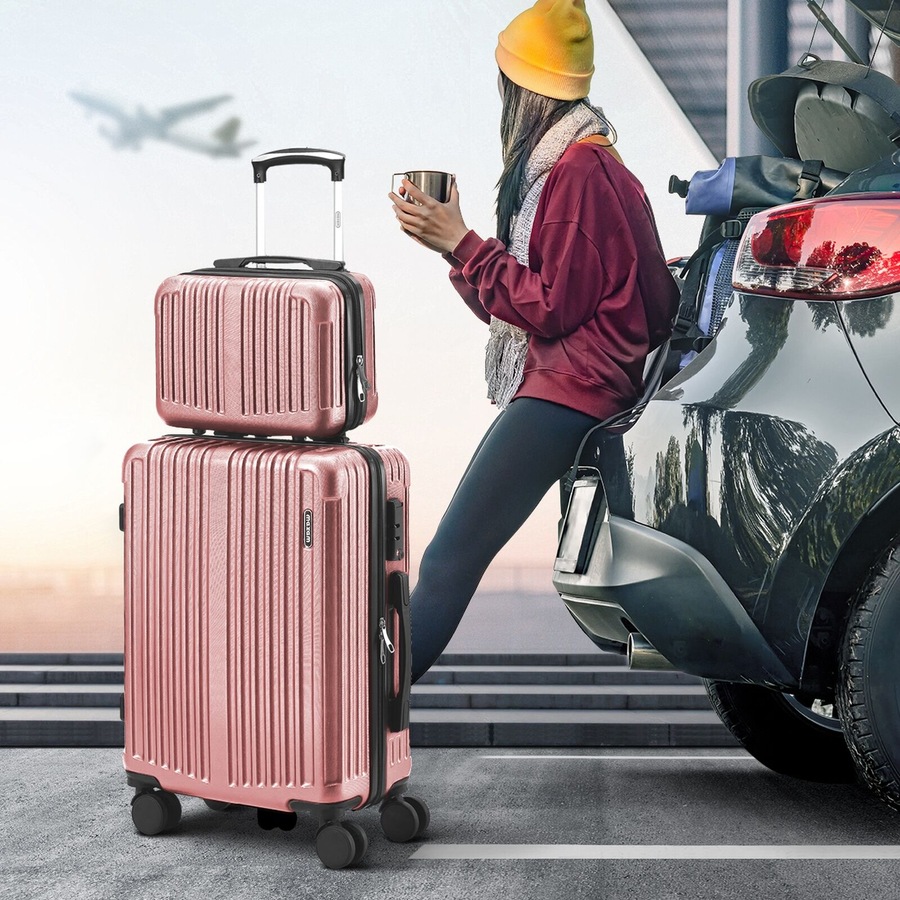 Mazam 2PCS Luggage Suitcase Trolley Set Carry On TSA Storage Hard Case Pink