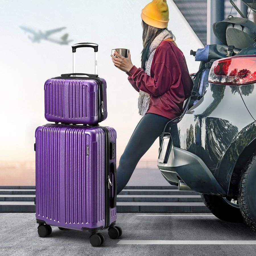 Mazam 2PCS Luggage Suitcase Trolley Set Carry On TSA Storage Hard Case Purple