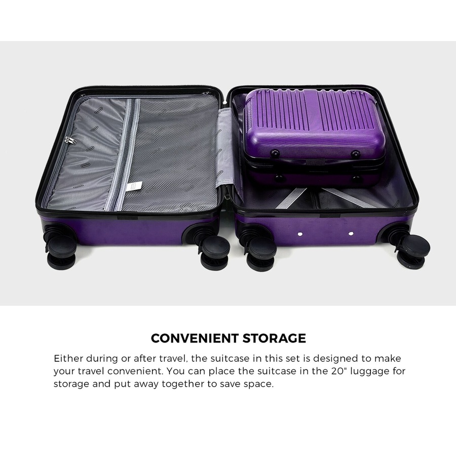 Mazam 2PCS Luggage Suitcase Trolley Set Carry On TSA Storage Hard Case Purple