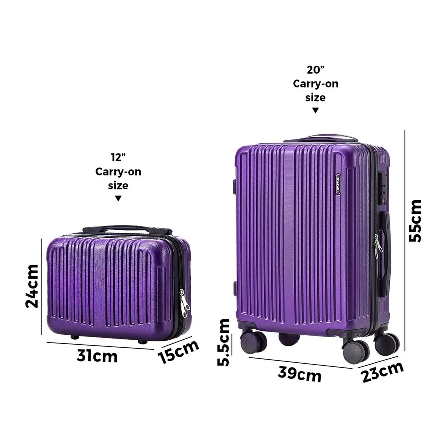 Mazam 2PCS Luggage Suitcase Trolley Set Carry On TSA Storage Hard Case Purple