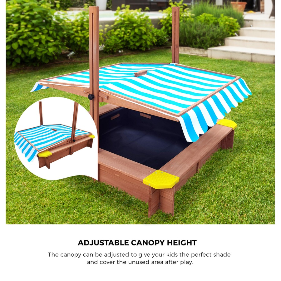Mazam Kids Sandpit Outdoor Toys Wooden Sandbox Beach Play Box Children Canopy