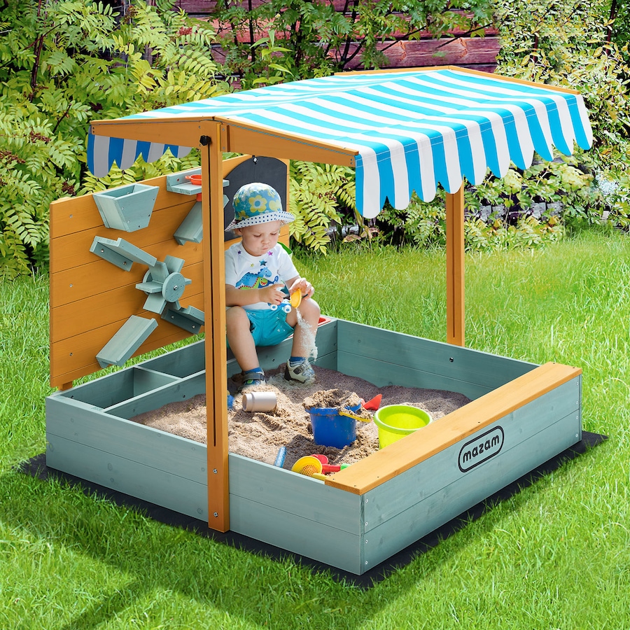 Mazam Kids Sandpit Outdoor Wooden Sandbox Beach Play Canopy Sand Play Toy Set
