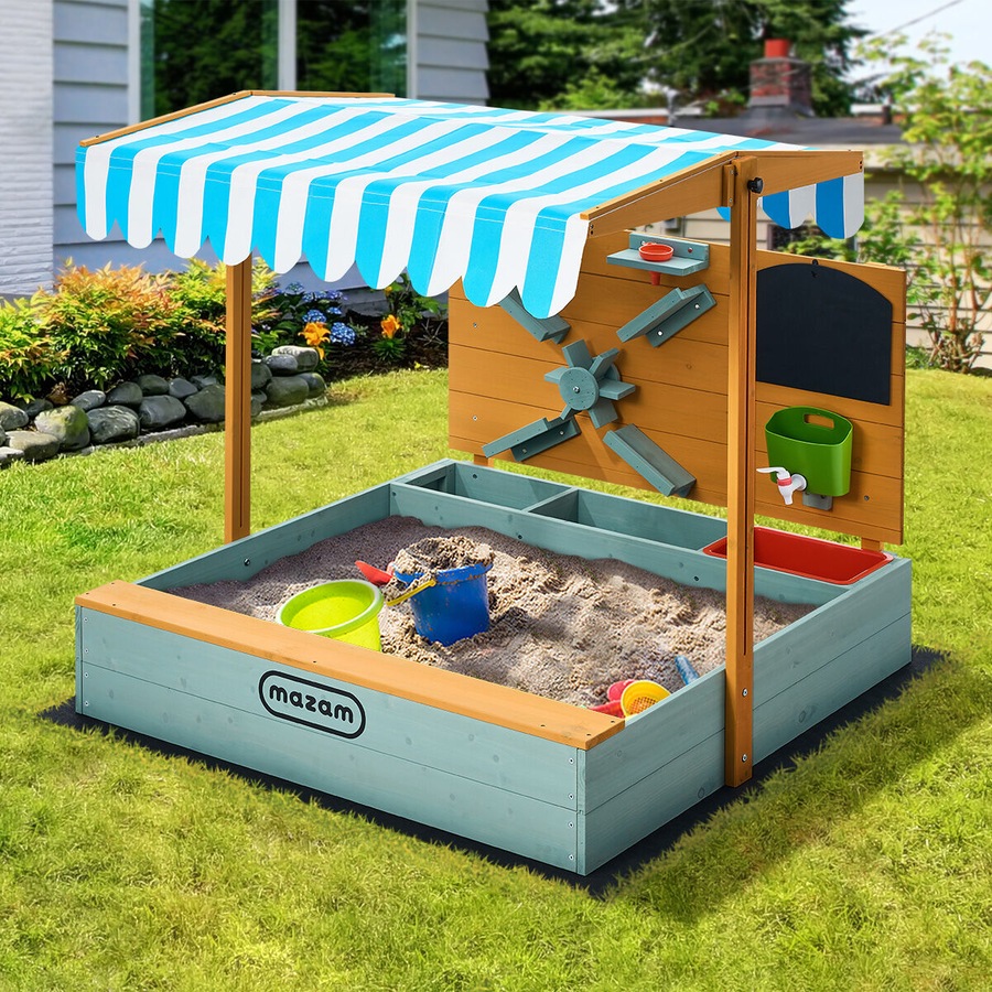Mazam Kids Sandpit Outdoor Wooden Sandbox Beach Play Canopy Sand Play Toy Set