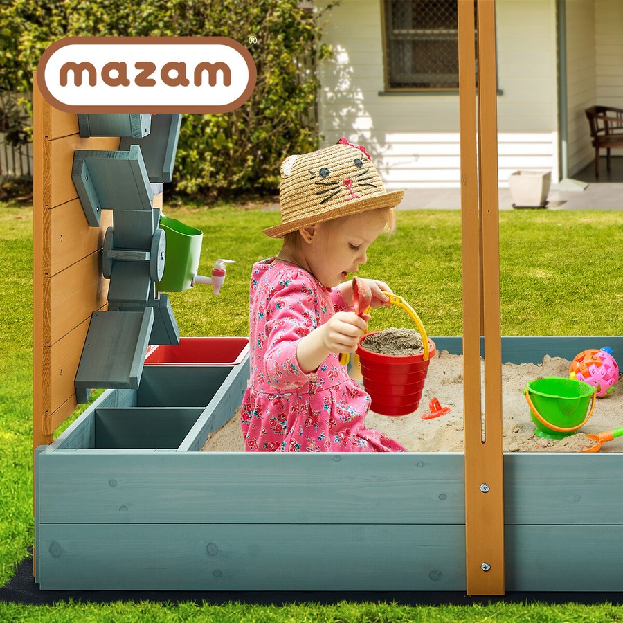 Mazam Kids Sandpit Outdoor Wooden Sandbox Beach Play Canopy Sand Play Toy Set