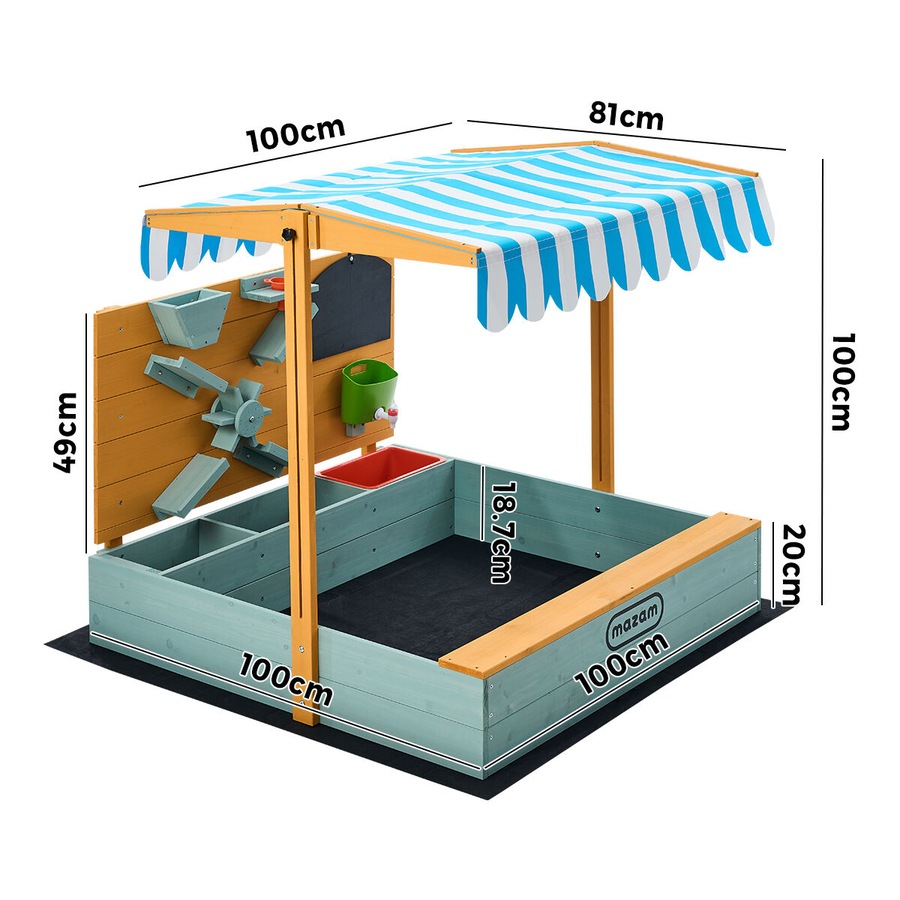 Mazam Kids Sandpit Outdoor Wooden Sandbox Beach Play Canopy Sand Play Toy Set