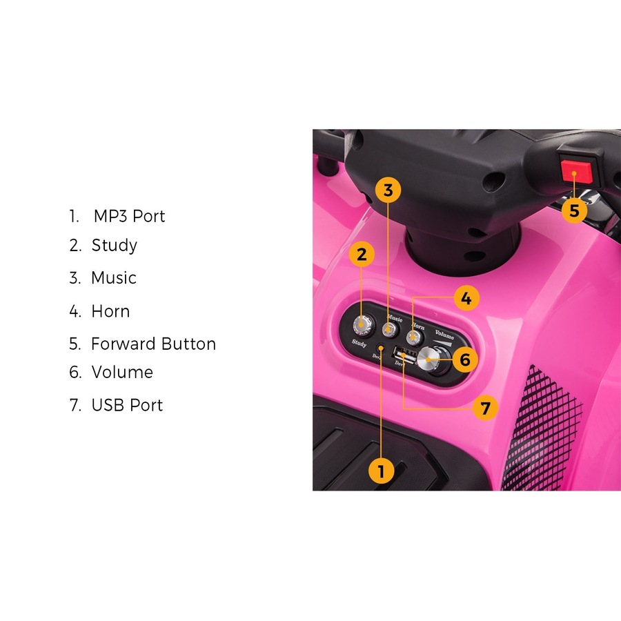 Mazam Ride On Car Electric ATV Bike Vehicle for Toddlers Kids Rechargeable Pink
