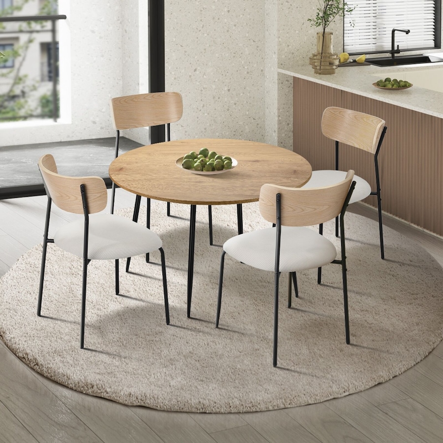 Oikiture 1.1m Dining Table Set with 4pcs Corduroy Chairs Kitchen Furniture