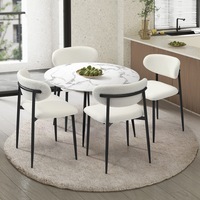 Oikiture 110cm Round Dining Table with 4x Dining Chairs Boucle Black&White