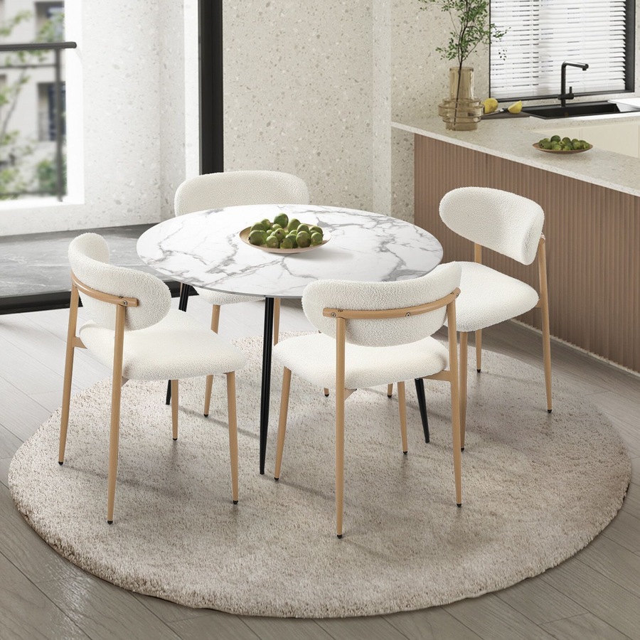 Buy Oikiture 110cm Round Dining Table with 4x Dining Chairs Boucle ...