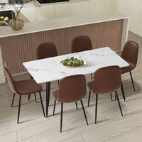 Oikiture 120cm Rectangle Dining Table with 6PCS Dining Chairs PU Brown
