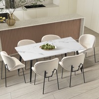 Oikiture 120cm Rectangle Dining Table with 6PCS Dining Chairs Sherpa White