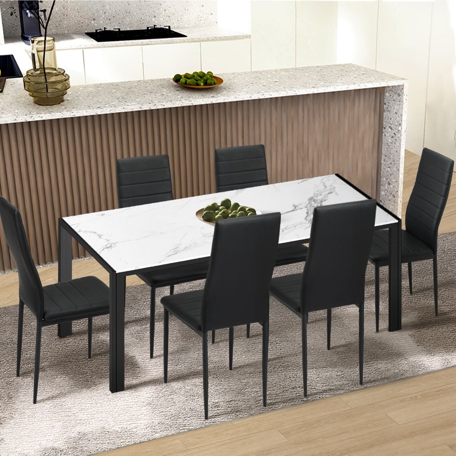 Oikiture 140cm Dining Table Rectangular Kitchen Table with Metal Leg White&Black