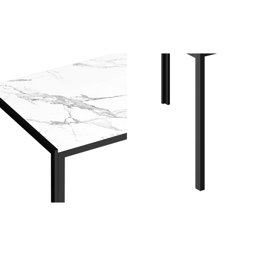 Oikiture 140cm Dining Table Rectangular Kitchen Table with Metal Leg White&Black