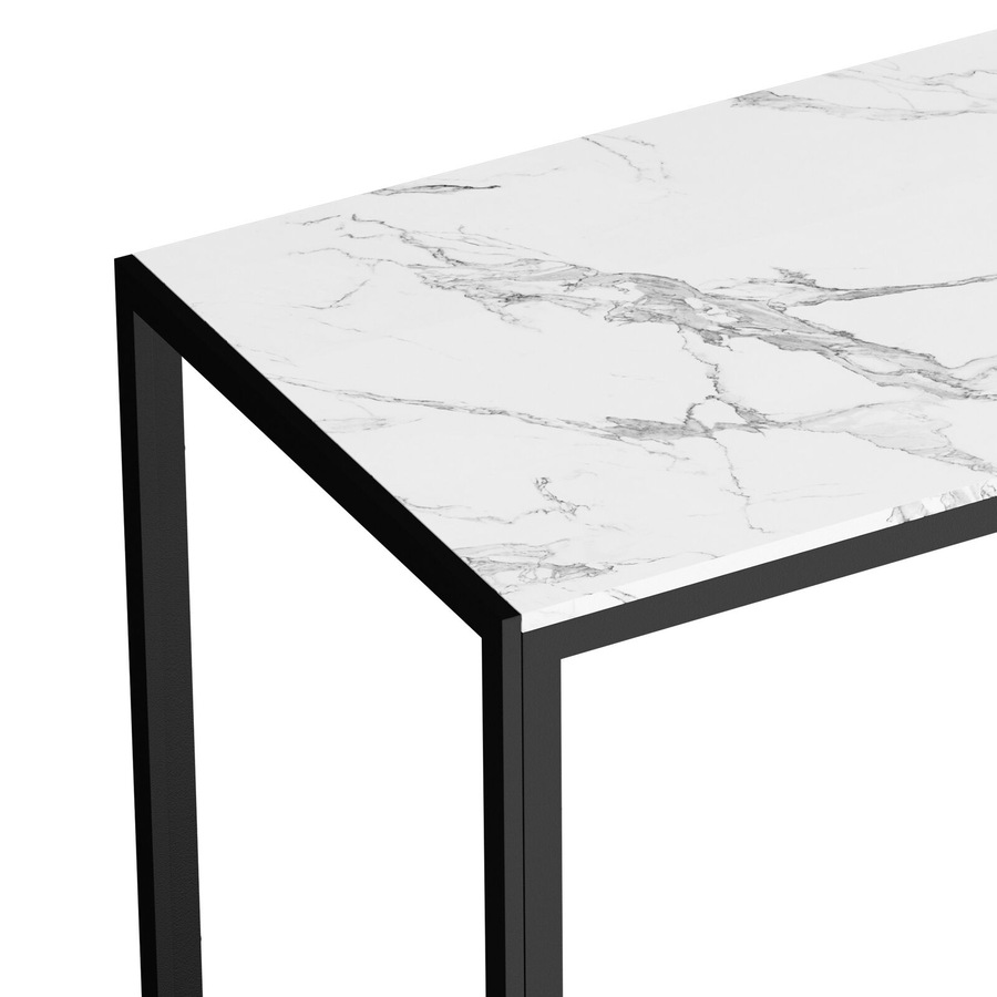 Oikiture 140cm Dining Table Rectangular Kitchen Table with Metal Leg White&Black