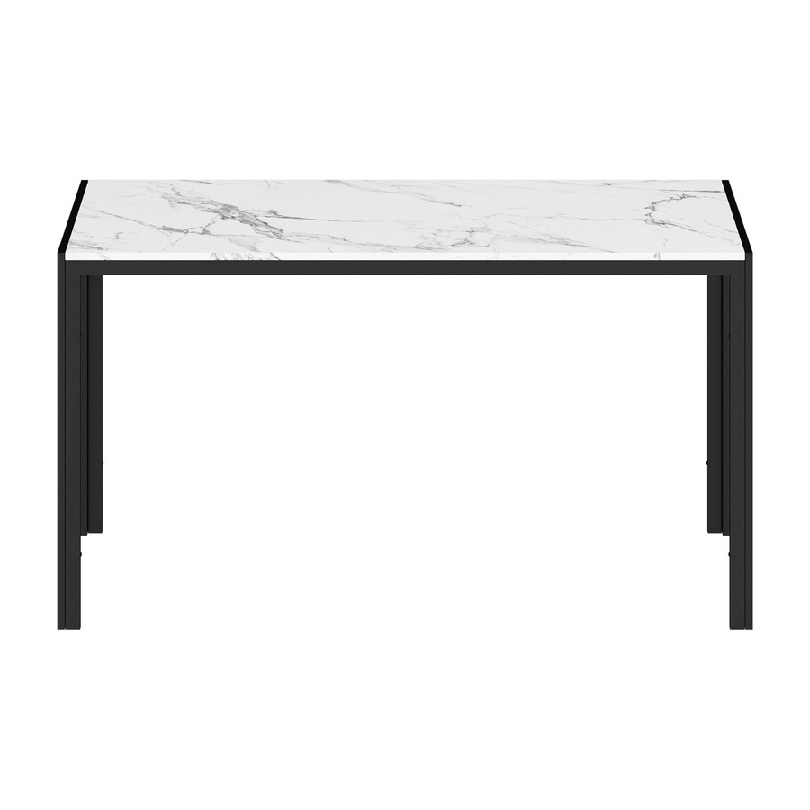 Oikiture 140cm Dining Table Rectangular Kitchen Table with Metal Leg White&Black