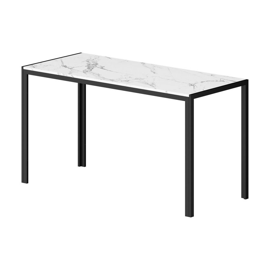 Oikiture 140cm Dining Table Rectangular Kitchen Table with Metal Leg White&Black