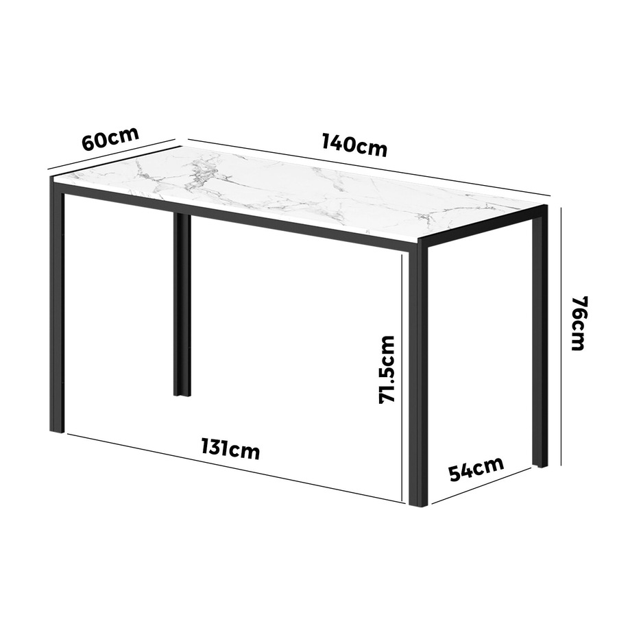 Oikiture 140cm Dining Table Rectangular Kitchen Table with Metal Leg White&Black