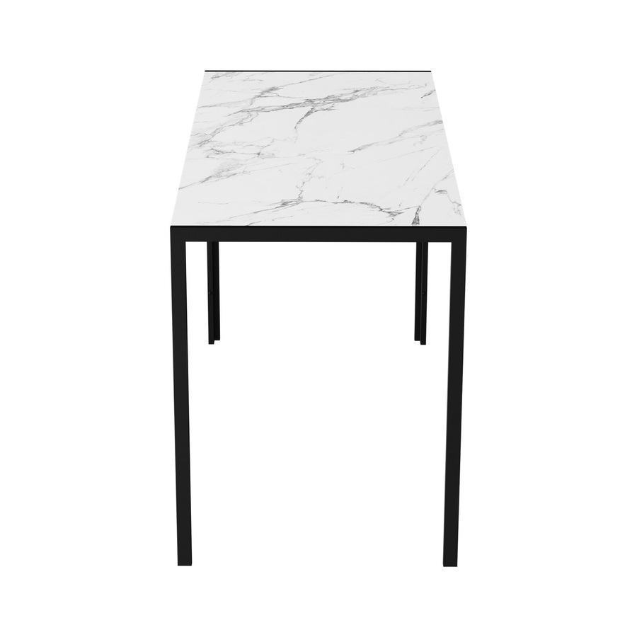 Oikiture 140cm Dining Table Rectangular Kitchen Table with Metal Leg White&Black