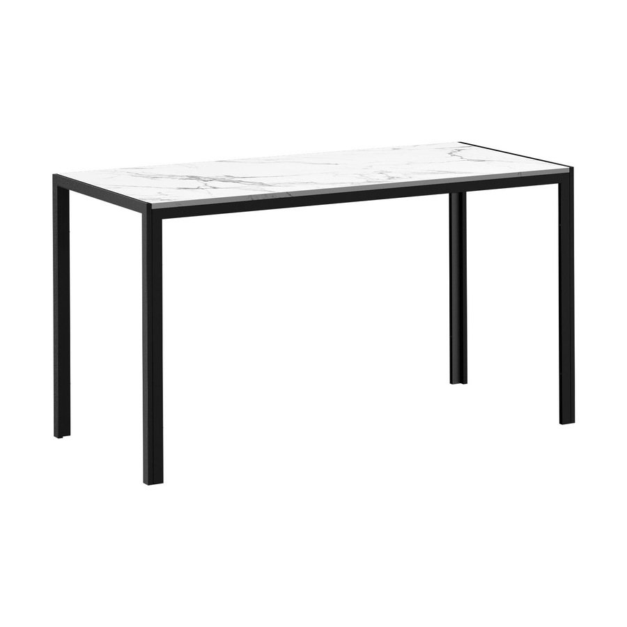 Oikiture 140cm Dining Table Rectangular Kitchen Table with Metal Leg White&Black