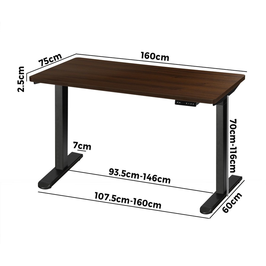 Oikiture 160CM Electric Standing Desk Dual Motor Height Adjustable Motorised Sit Stand Desk Rise Walnut