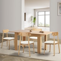 Oikiture 160cm Extendable Dining Table with 4x Dining Chairs PU Leather Natural