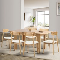 Oikiture 160cm Extendable Dining Table with 6x Dining Chairs PU Leather Natural