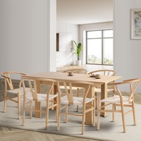 Oikiture 160cm Extendable Dining Table with 6x Hans Wegner Dining Chairs Natural