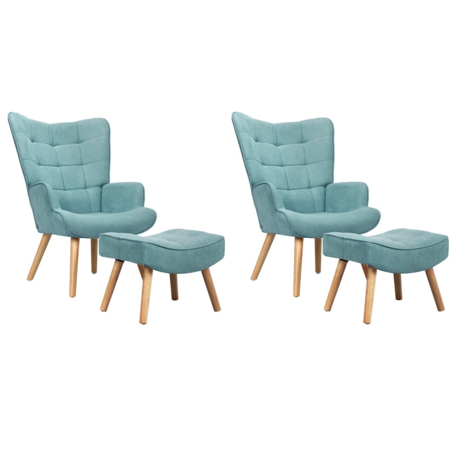 Oikiture 2x Armchair Lounge Chair Ottoman Accent Armchairs Fabric Sofa Blue