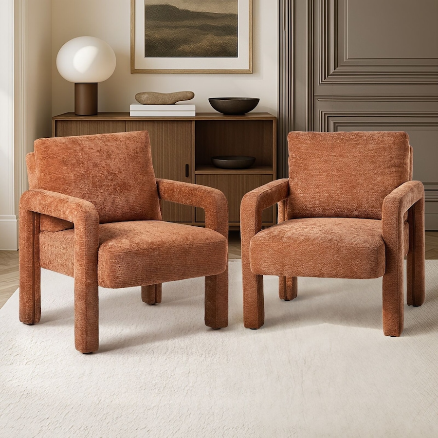 Oikiture 2x Armchair Velvet Accent Chairs 1 Seater Lounge Sofa Chair Orange